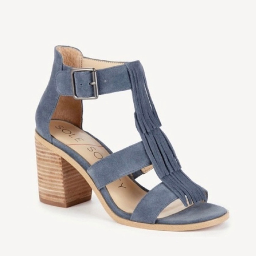 delilah fringe sandal blue suede